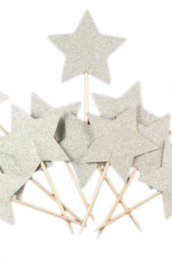Sterretjes glitter zilver cupcake prikkers