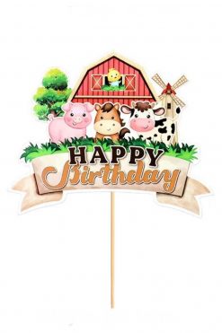 Boerderij babydieren happy birthday taart vlag
