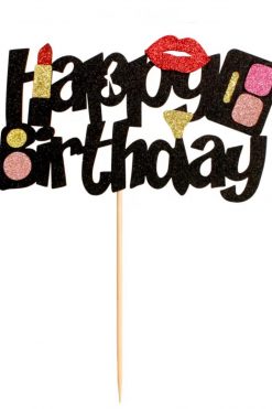 Make-up en lipstick Happy birthday taart vlag