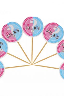 Baby girl or boy gender reveal cupcake prikkers