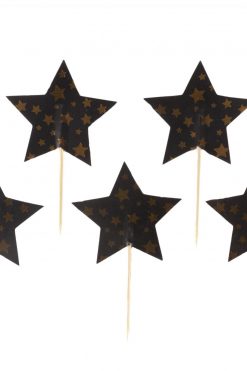 Sterretjes zwart goud cupcake prikkers