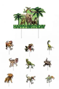 SET Dinosaurus cupcake prikkers en taart vlag