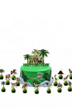 SET Dinosaurus cupcake prikkers en taart vlag