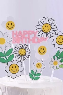 Bloemen smiley taart vlag