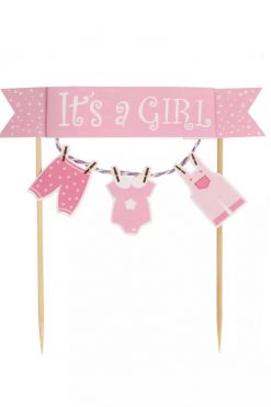 Baby It's a GIRL waslijn taart vlag
