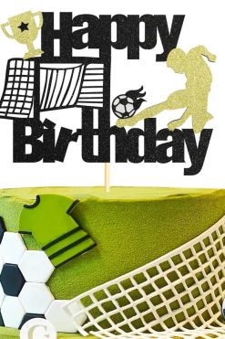 Voetbal Champion XL GLITTER Happy Birthday taart vlag