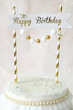 Happy Birthday GOUD taart vlag