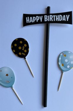 Ballonnen blauw zwart taartvlag Small