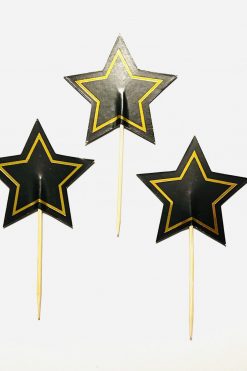 Sterren NIEUW zwart met goud cupcake prikkers