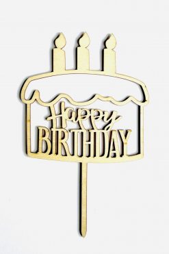 Taart met kaarsjes Happy Birthday HOUTEN taart vlag