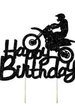 Race motorcrosser black glitter taart vlag