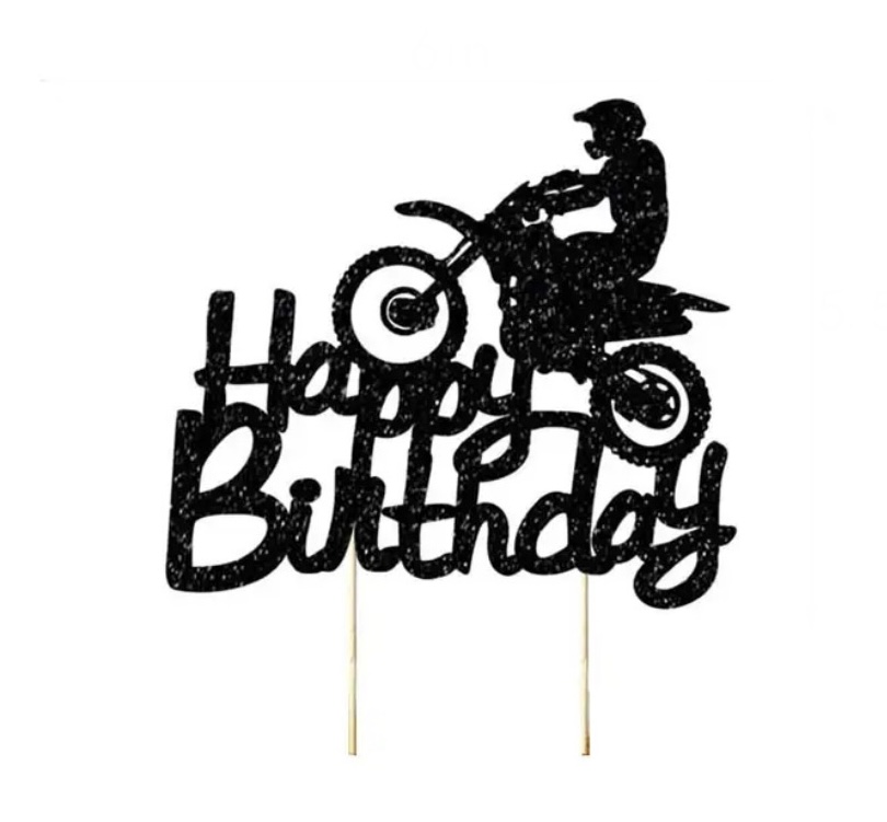 Race motorcrosser black glitter taart vlag