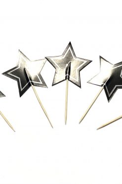 Sterren NIEUW zwart met zilver cupcake prikkers