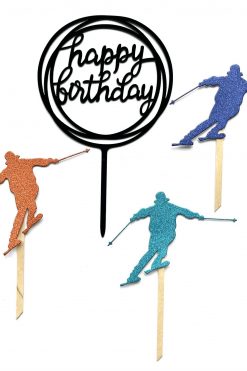 Skiër wintersport Happy birthday taart vlag