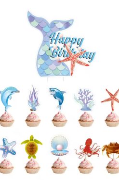 Diep in de zee onderwaterwereld taart vlag en cupcake prikkers